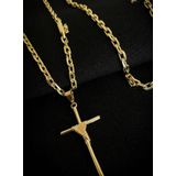 Cadeado 4mm + Pingente Crucifixo Banhado A Ouro 18k 70cm