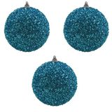 Kit 3 Bolas Natal Festão 10cm Azul Espuma Decoração