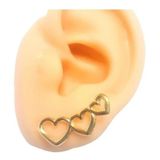 Brinco Ear Cuff Banhado Ouro 18k Corações Vazados 2,5cm