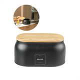 Porta Pães Com Tampa De Bambu Guarda Mantimentos Preto