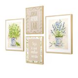 Kit 4 Quadros Moldura Frases Flores - 88x64cm