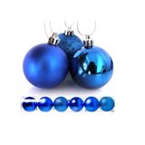 Kit 6 Bolas Natal Mista Glitter, Fosca, Lisa Azul Royal 7cm - Master Christmas