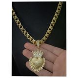 Cordão Friso 12mm + Pingente Jesus Dono Banhado A Ouro 18k