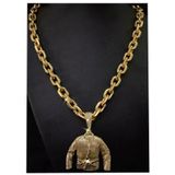 Cordão Cadeado 12mm + Pingente Banhado Ouro