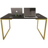 Mesa De Escritório Base Metal Dourado Tampo Preto 90cm