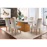 Mesa Sala Jantar Luna C/ Tampo Madeirado C/ Vidro Canto Reto 180cm + 6 Cadeiras Athenas Imbuia/bege
