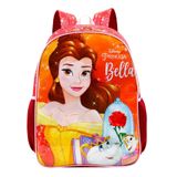 Mochila Escolar A Bela E A Fera Disney Poliéster 42x30x15 Cm