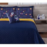 Colcha Casal Queen Galaxia 200 Fios Astronauta Azul