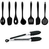 Kit Colheres Utensílios Silicone Preto 8 Peças