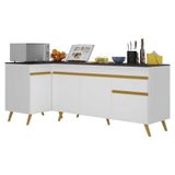 Kit Armário De Cozinha Balcão Canto 90cm E Gabinete Pia 150cm Veneza Multimóveis Mp2158 Branco/dourado Branco/dourado