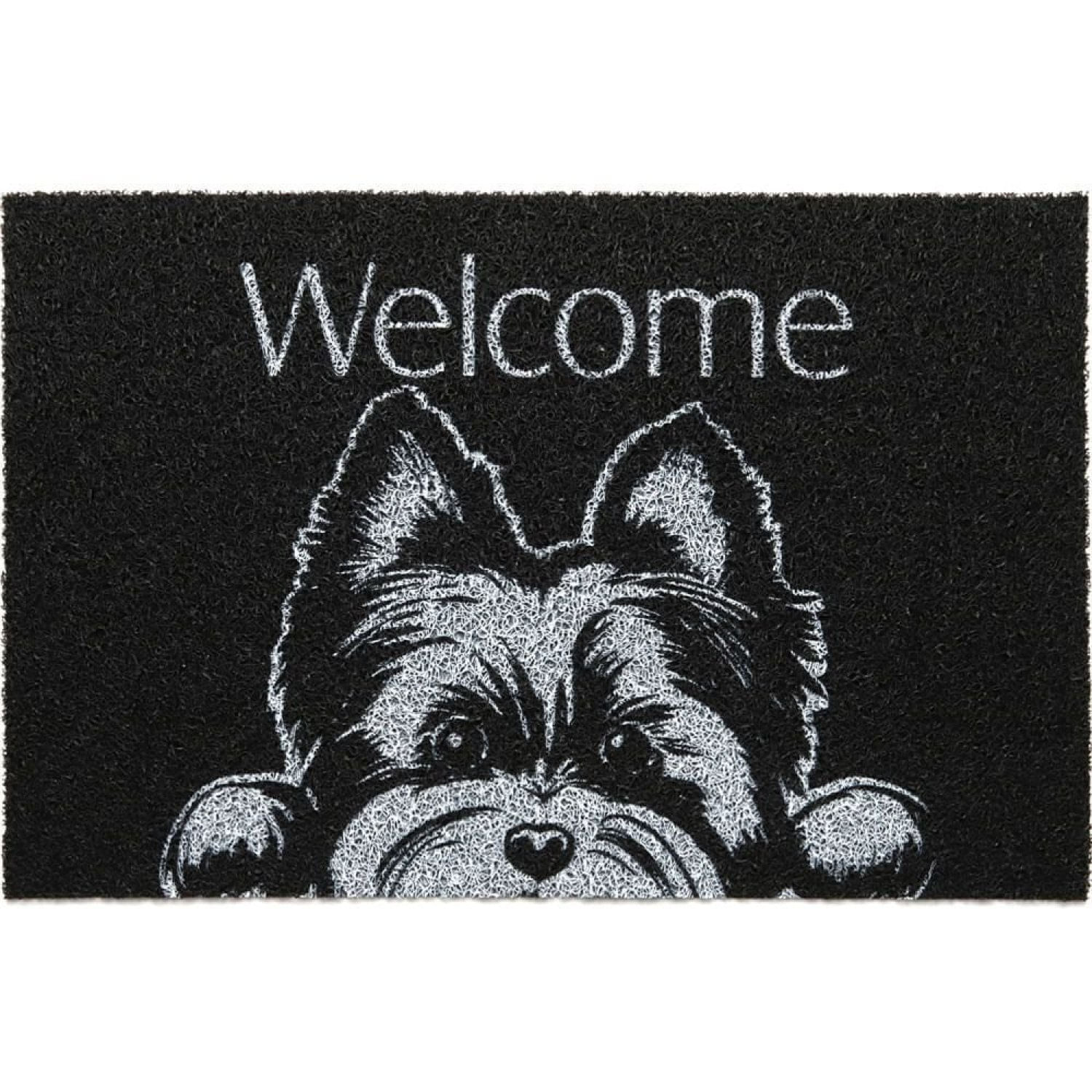 Capacho Vinil Pet Welcome Yorkshire 40cmx60cm Kapazi Preto