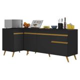 Kit Armário De Cozinha Balcão Canto 90cm E Gabinete Pia 150cm Veneza Multimóveis Mp2158 Preto/dourado Preto/dourado