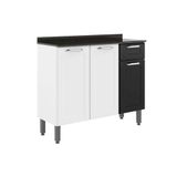 Balcão De Cozinha Dona Maria 6173 3 Portas E 1 Gaveta C/ Tampo E Pés 105cm Branco/preto - Bertolini