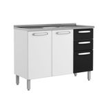 Balcão De Cozinha Evidence 7025 C/ Pia 3 Portas E 2 Gavetas 120cm Branco/preto - Bertolini