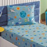 Enxoval Kit Colcha + Jogo De Cama Lençol Bouti Solteiro Infantil Kids 4 Peças - Astronauta