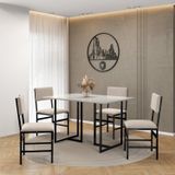 Conjunto Para Sala De Jantar 118x80 Tampo Mdf Com 4 Cadeiras Belle Preto/off White/bege