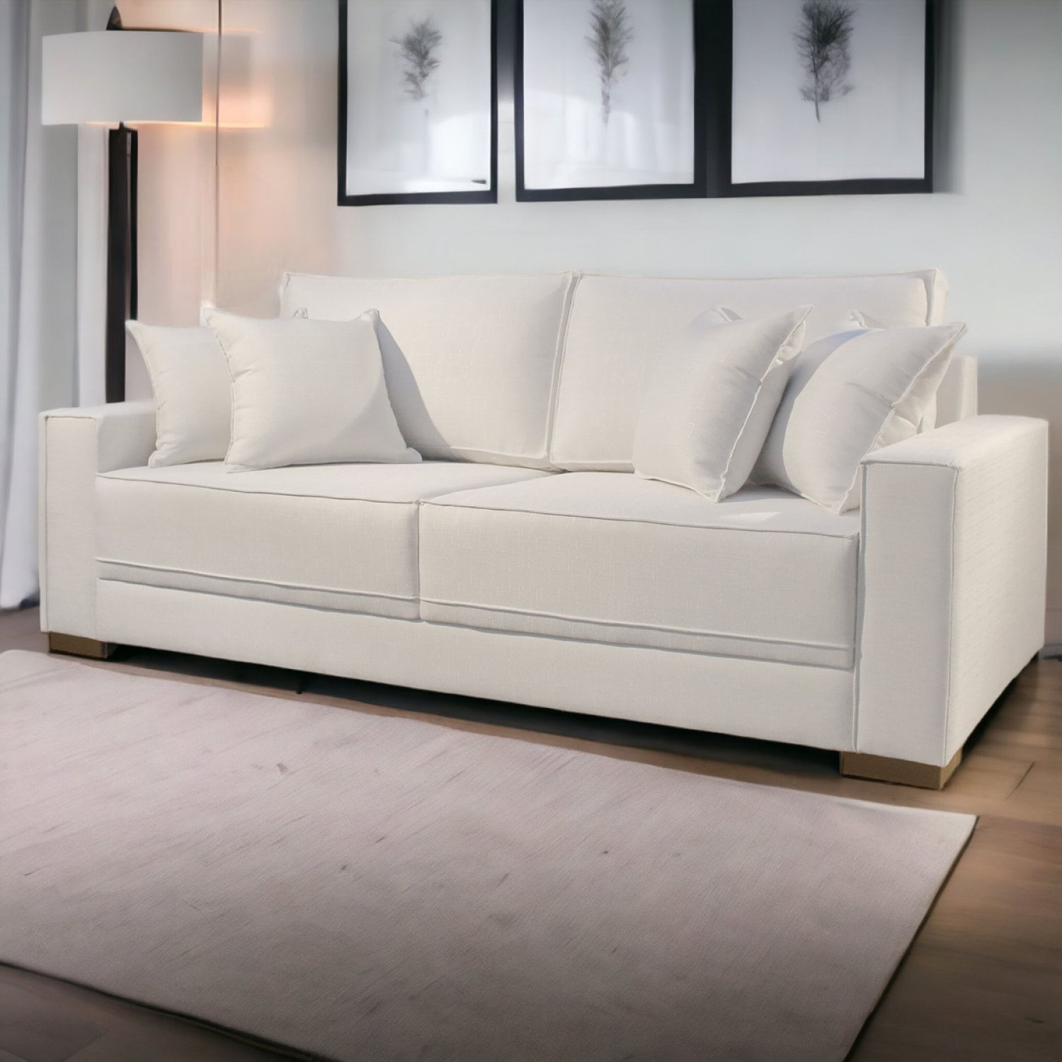 Sofá 3 Lugares Fixo Living Hotello Linho 200cm Off White