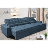 Sofá Retrátil E Reclinável 3,82m Com Molas Ensacadas Cama Inbox Gold Tecido Suede Velusoft Azul