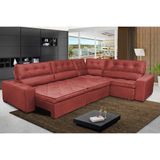 Sofa De Canto Retrátil E Reclinável Cama Inbox Austin 3,85x2,64 Ou 2,64x3,85 Velusoft Vermelho