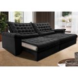 Sofá Retrátil E Reclinável 2,35m Molas Ensacadas Cama Inbox Big Space Com Bordado 3d Velusoft Preto