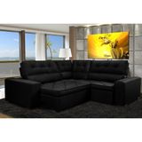 Sofá De Canto Retrátil, Reclinável, Molas Cama Inbox Austin 2,40m X 2,40m Suede Velusoft Preto