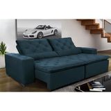 Sofá Magnum 2,02m Retrátil, Reclinável Com Molas E Almofadas Lombar Tecido Suede Velusoft Azul