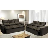 Conjunto De Sofá 3 E 2 Lugares Retrátil E Reclinável Cama Inbox Slim 2,00x1,50m Velusoft Café