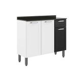 Balcão De Cozinha Dona Maria 6173 3 Portas 1 Gaveta C/ Tampo E Pés 105cm Branco/preto - Bertolini