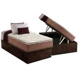 Cama Box Baú Solteiro: Colchão Anatômico Anjos D28 / Ag65 Star Pillow Top + Base Crc Suede Brown(88x188)