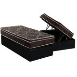 Cama Box Baú Solteiro: Colchão Anatômico Paropas D28 / Ep Pasquale + Base Crc Suede Black(88x188)