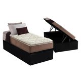 Cama Box Baú Solteiro: Colchão Anatômico Anjos D28 / Ag65 Star Pillow Top + Base Crc Suede Black(88x188)