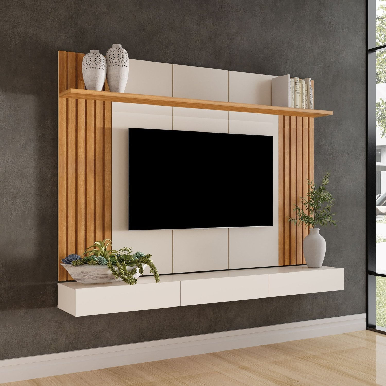 Painel Home Para Tv Até 75 Polegadas 180cm Supreme Carvalho Oro / Off-white