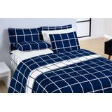 Cama Casal King Size Xadrez 200 Fios Dupla Face Azul