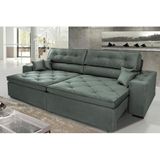 Sofá Austin 2,42m Retrátil, Reclinável Com Molas No Assento E Almofadas, Tecido Suede Grafite