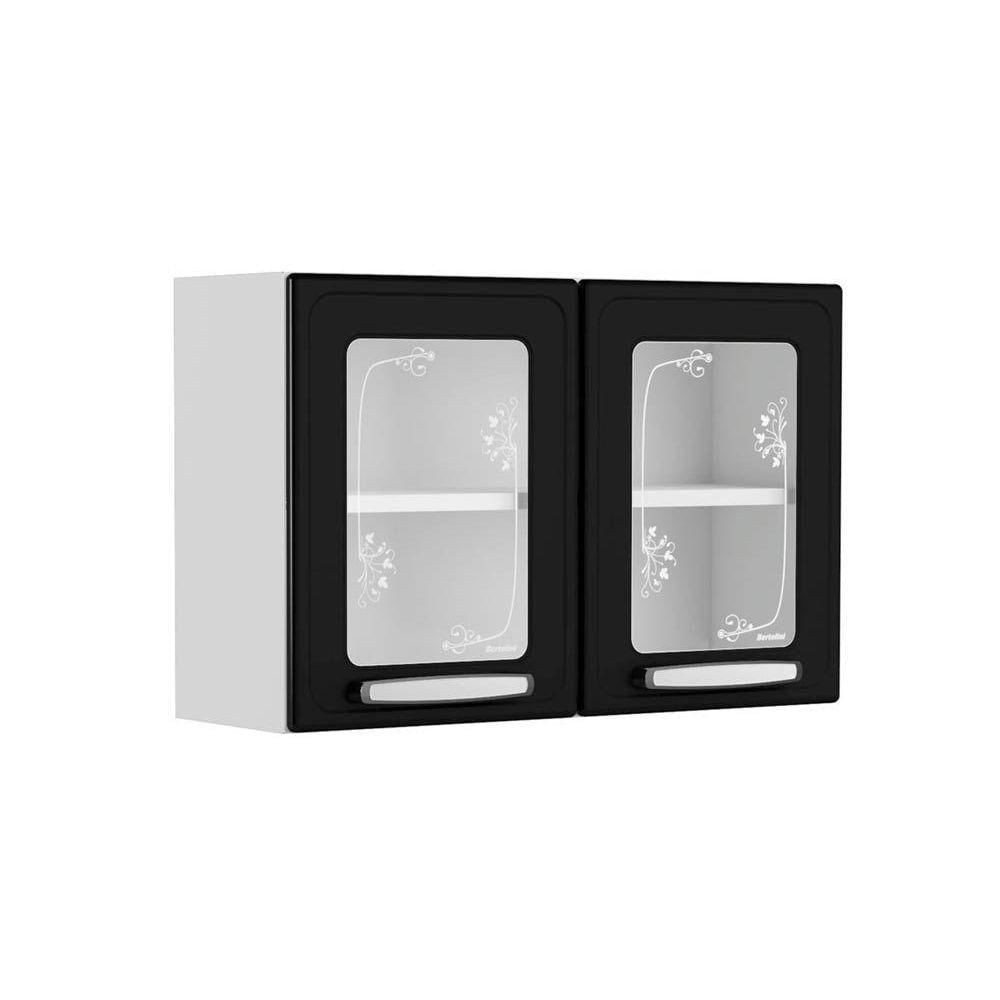 Armário Aéreo P- Cozinha Evidence 7006 2 Portas C-vidro 80cm Branco-preto - Bertolini