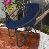 Cadeira Decorativa Julia Em Corda Náutica E Base Em Alumínio Preta-azul Marinho - Cor: Azul