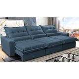 Sofá Retrátil E Reclinável 3,82m Com Molas Ensacadas Cama Inbox Soft Tecido Suede Velusoft Azul