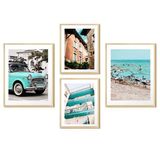 Quadros Vintage Carro Mar Praia - Kit 4 Peças - 88x64cm