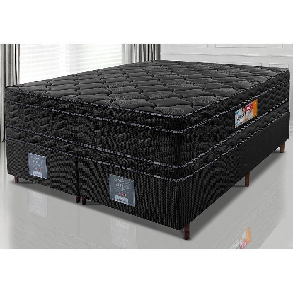 Cama Box King Colchão Ortopédico Black + Box 193x203x71 Double Face Espuma D33 Preto