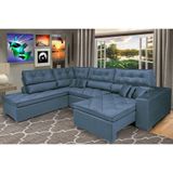 Sofa De Canto Retrátil E Reclinável Com Molas Cama Inbox Platinum Esquerdo 3,40x2,36 Suede Azul