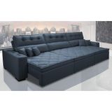 Sofá Austin 3,22m Retrátil, Reclinável Com Molas No Assento E Almofadas, Suede Azul Cama Inbox