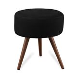 Puff Cama Inbox Hilda Redondo Com Pés Em Madeira Maciça Tecido Suede Preto