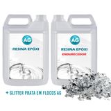 Resina Epóxi 1kg + Glitter Em Flocos De Prata 3d Ag Baixa Es