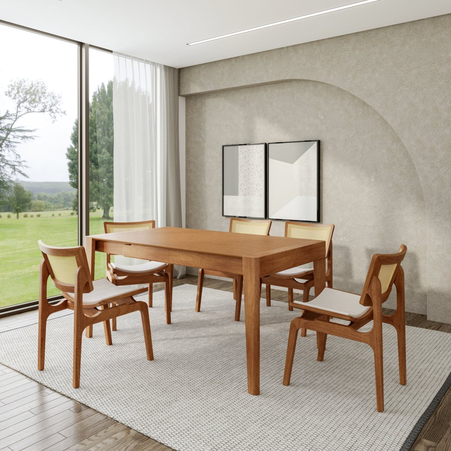 Conjunto De Mesa Extensível Retangular Tarsila Yescasa Com 6 Cadeiras Verõnica Champagne