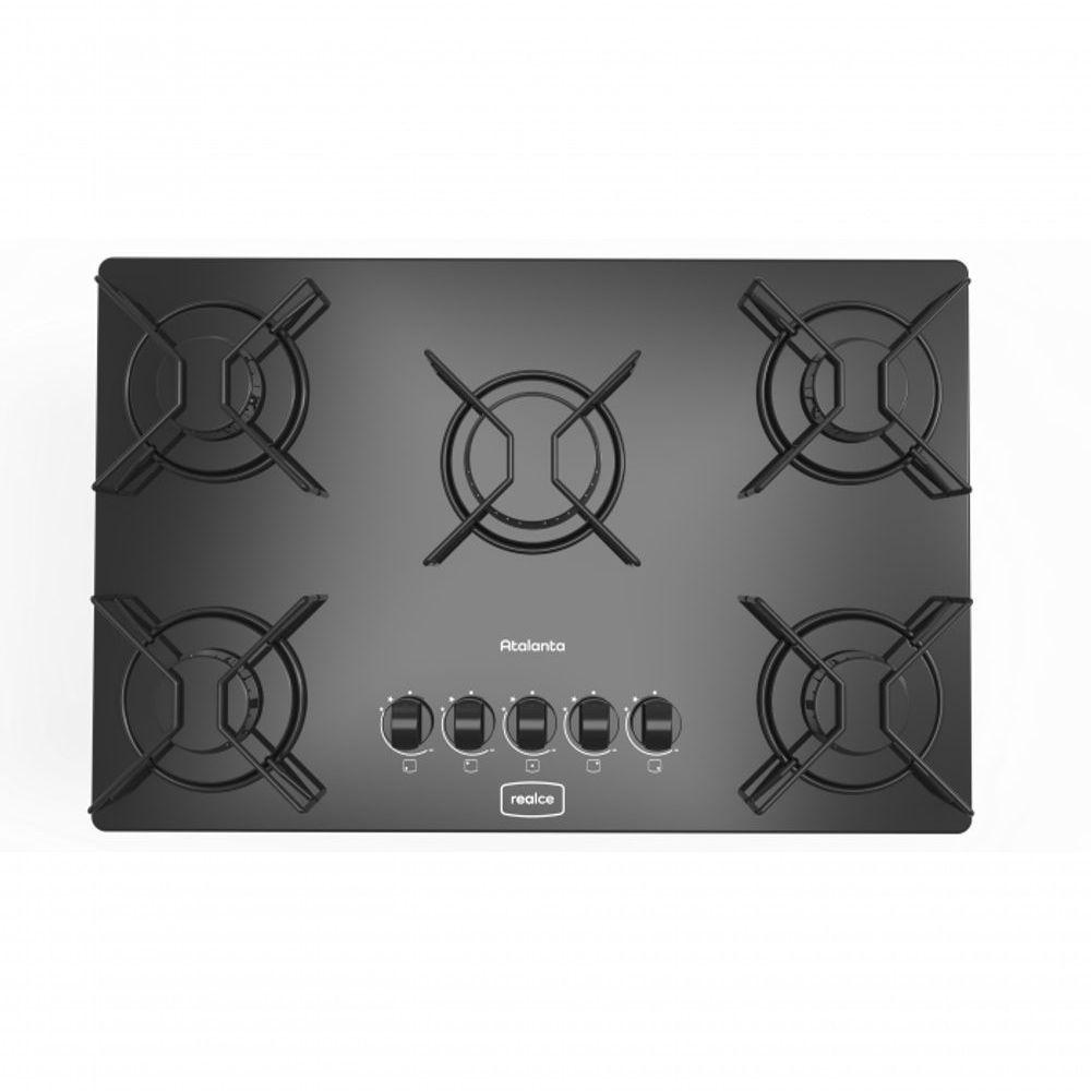 Cooktop 5 Bocas Realce Eletromésticos Preto - Atalanta Tripla Chama - Gás Bivolt - 90030