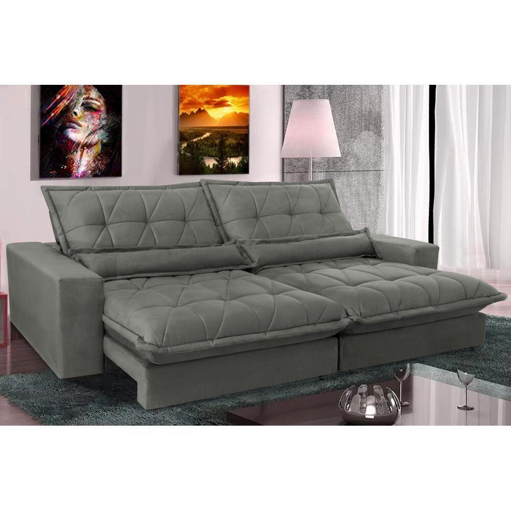 Sofa Retrátil E Reclinável 2,12m Com Molas Ensacadas Cama Inbox Soft Tecido Suede Cinza