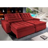 Sofá Retrátil E Reclinável Com Molas Ensacadas Cama Inbox Gold 3,12m Tecido Suede Velusoft Vermelho