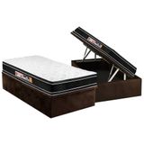 Cama Box Baú Solteiro: Colchão Black E White Air Euro Pillow + Base Crc Suede Brown(88x188)