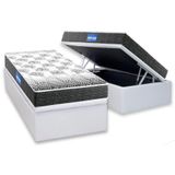 Cama Box Baú Solteiro: Colchão Guarda Costas Resistente Black + Base Crc Courano White(88x188)