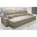 Sofá Austin 3,22m Retrátil, Reclinável Com Molas No Assento E Almofadas, Suede Bege Cama Inbox